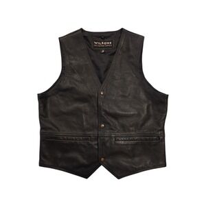 Wilsons Black Leather Vest Mens M Snap Front Biker Western Classic Y2K 90s Style